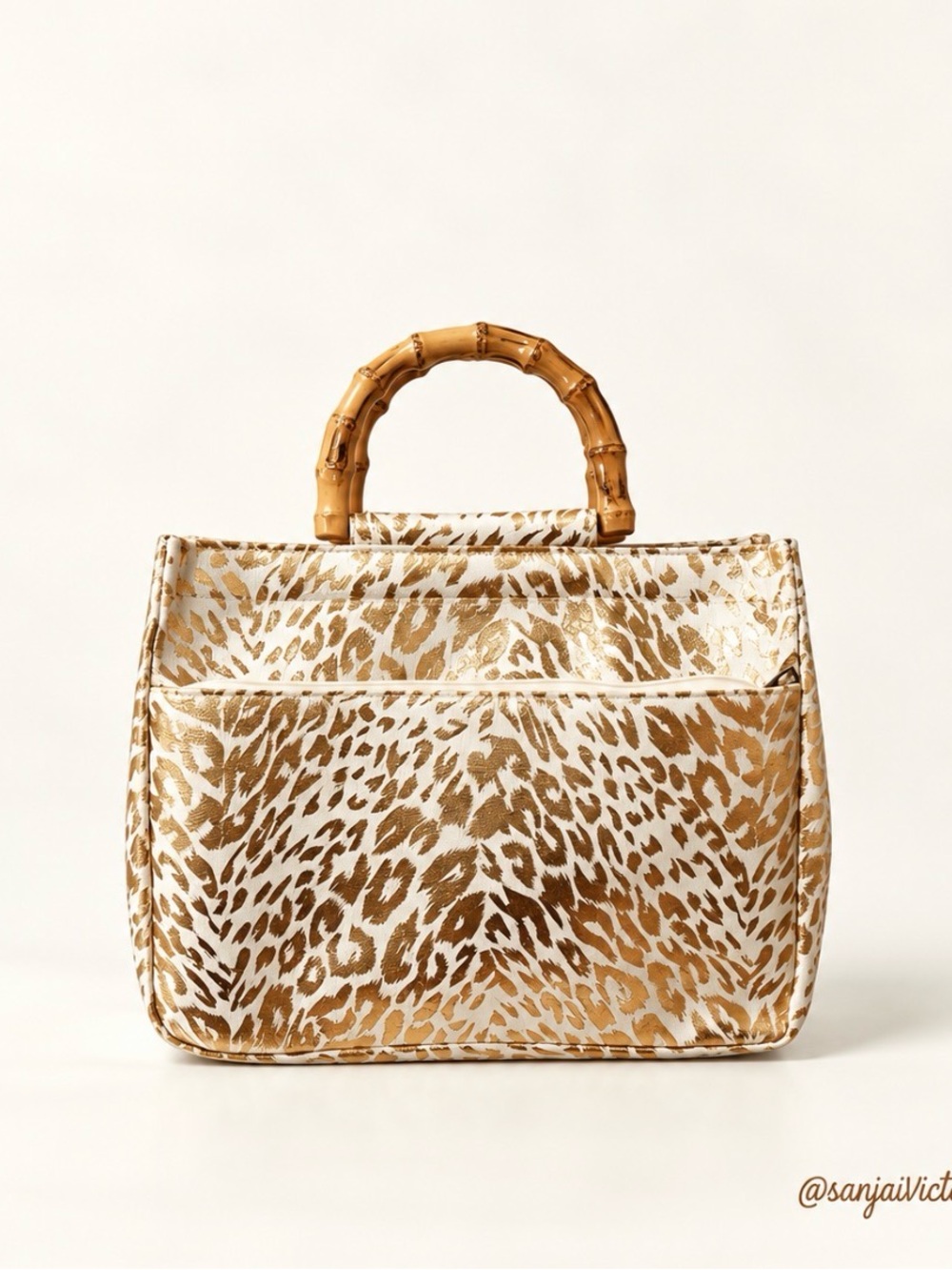 Gold Leopard-Print Bamboo-Handle Tote